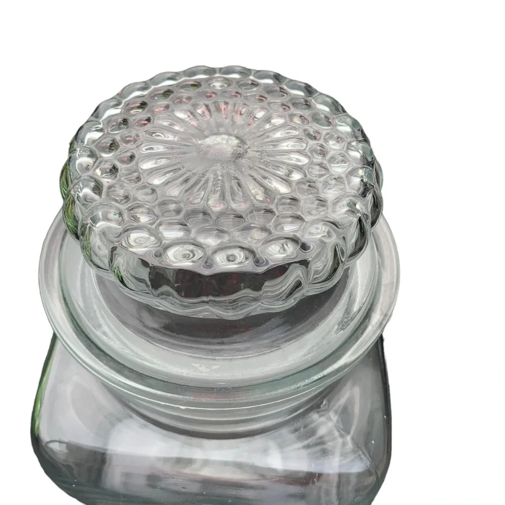 Vintage Candy Jar Square Glass Apothecary Ground Lid Country Store Storage 8”